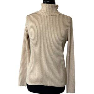 Women's New York & Company Beige Color Glittery Turtleneck Acrylic Blend Size L